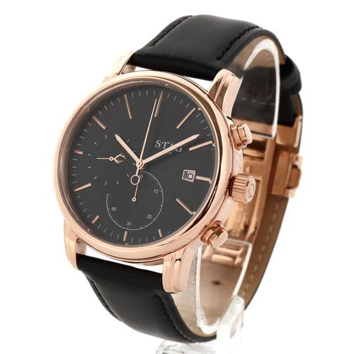 No Brand STG021P1 Men's Leather Strap Chronograph Watch Silver Brown Stylish Design Durable Build Water Resistant