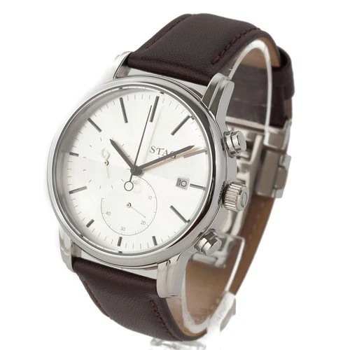 No Brand STG021S1 Men's Leather Strap Chronograph Watch Black Water Resistant Stylish Design
