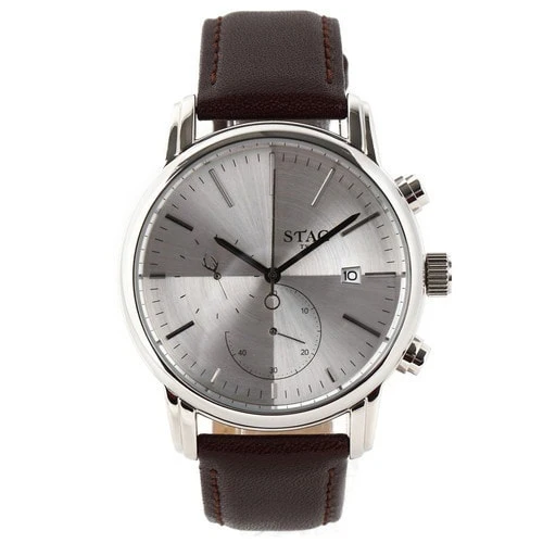 No Brand STG021S1 Men's Leather Strap Chronograph Watch Black Water Resistant Stylish Design - Image 3