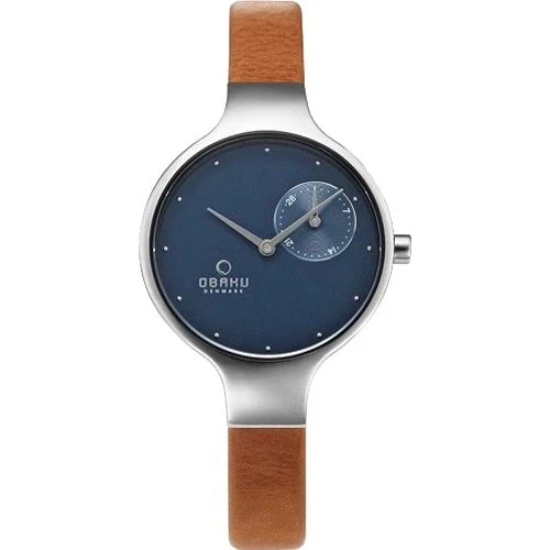 OBAKU V201LDCLRZ Elegant Women's Brown Leather Band Stylish Design Water Resistant Classic Timepiece