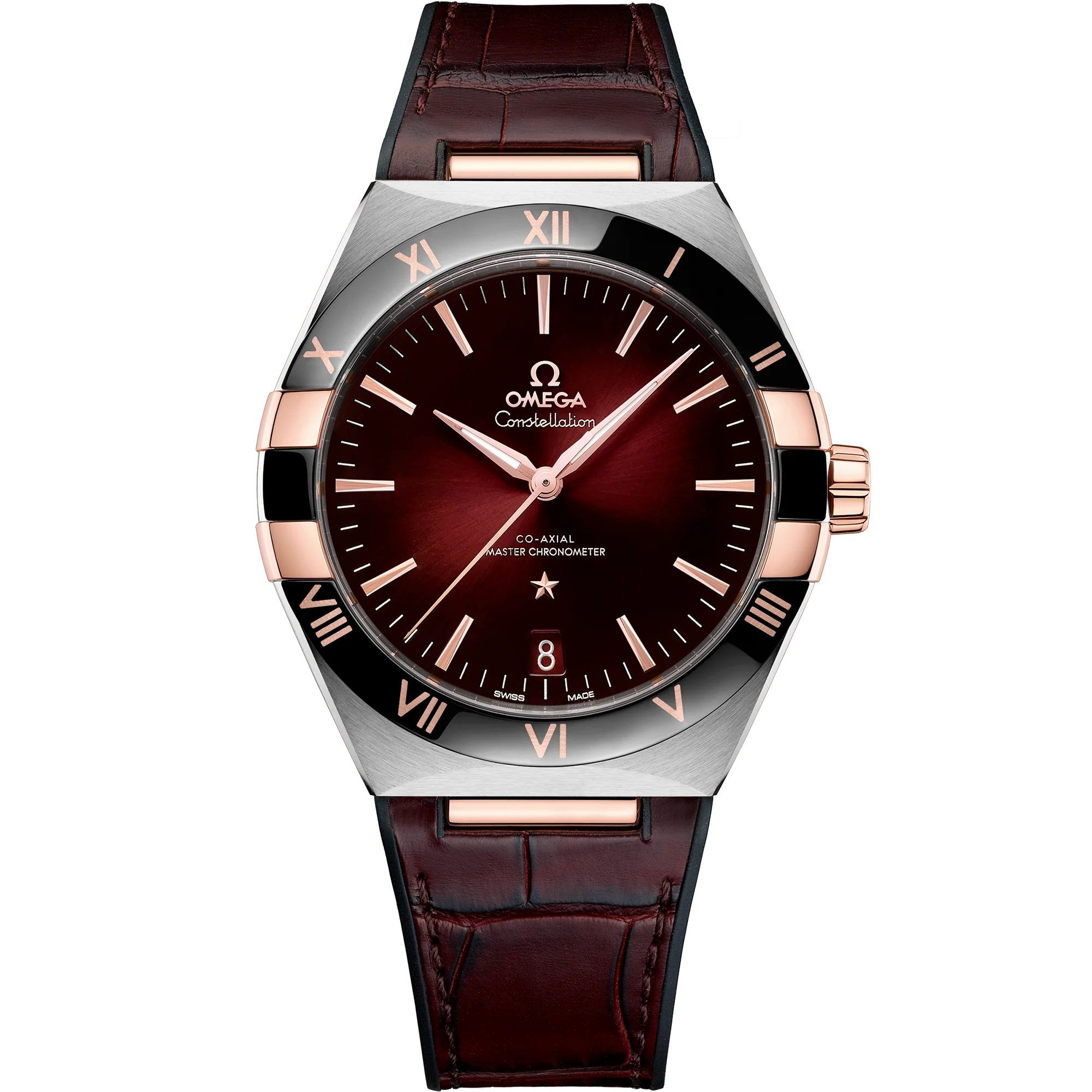 OMEGA 131.23.41.21.11.001 CONSTELLATION 41 mm, steel ‑ Sedna™ gold on leather strap