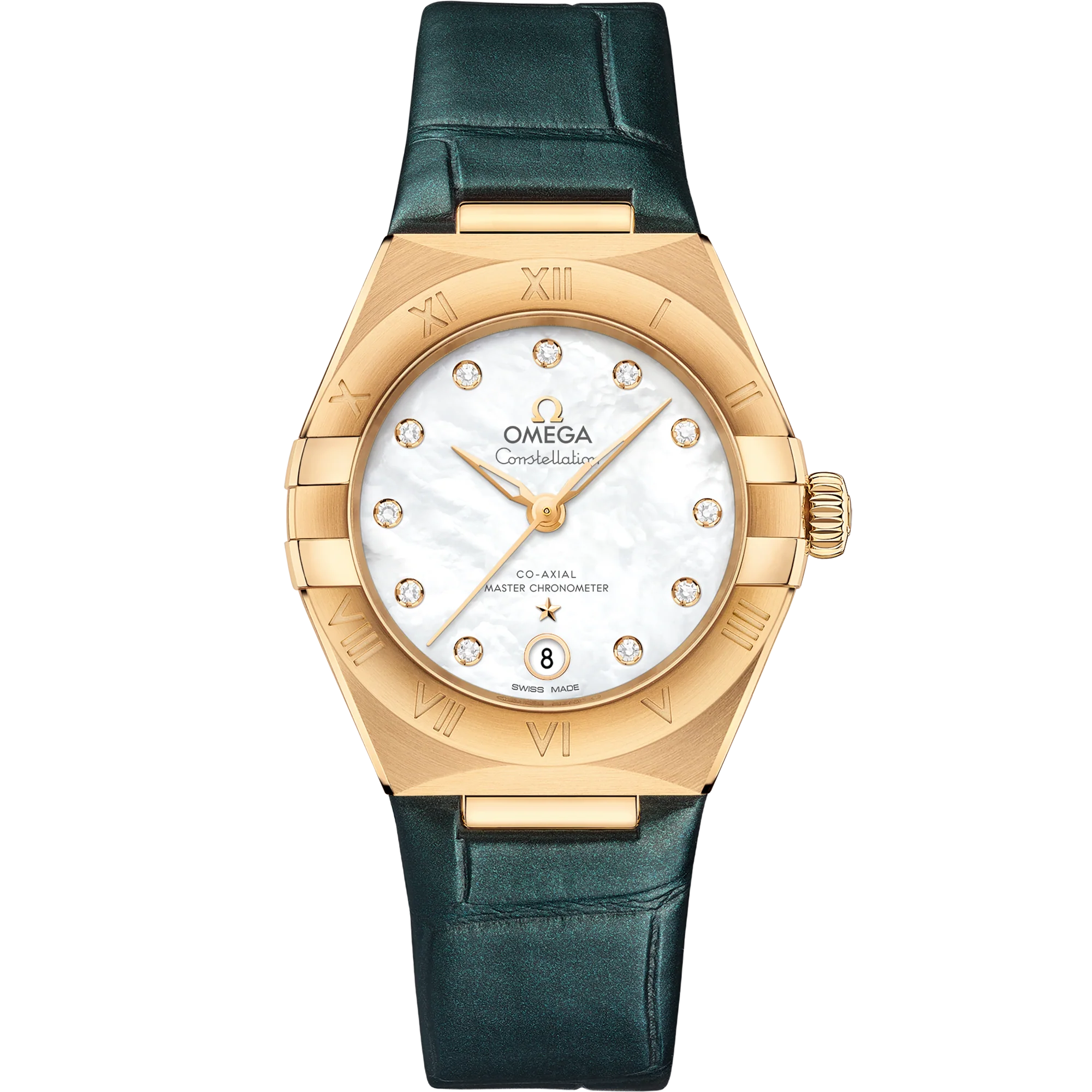 OMEGA 131.53.29.20.55.001 CONSTELLATION 29 mm, yellow gold on leather strap