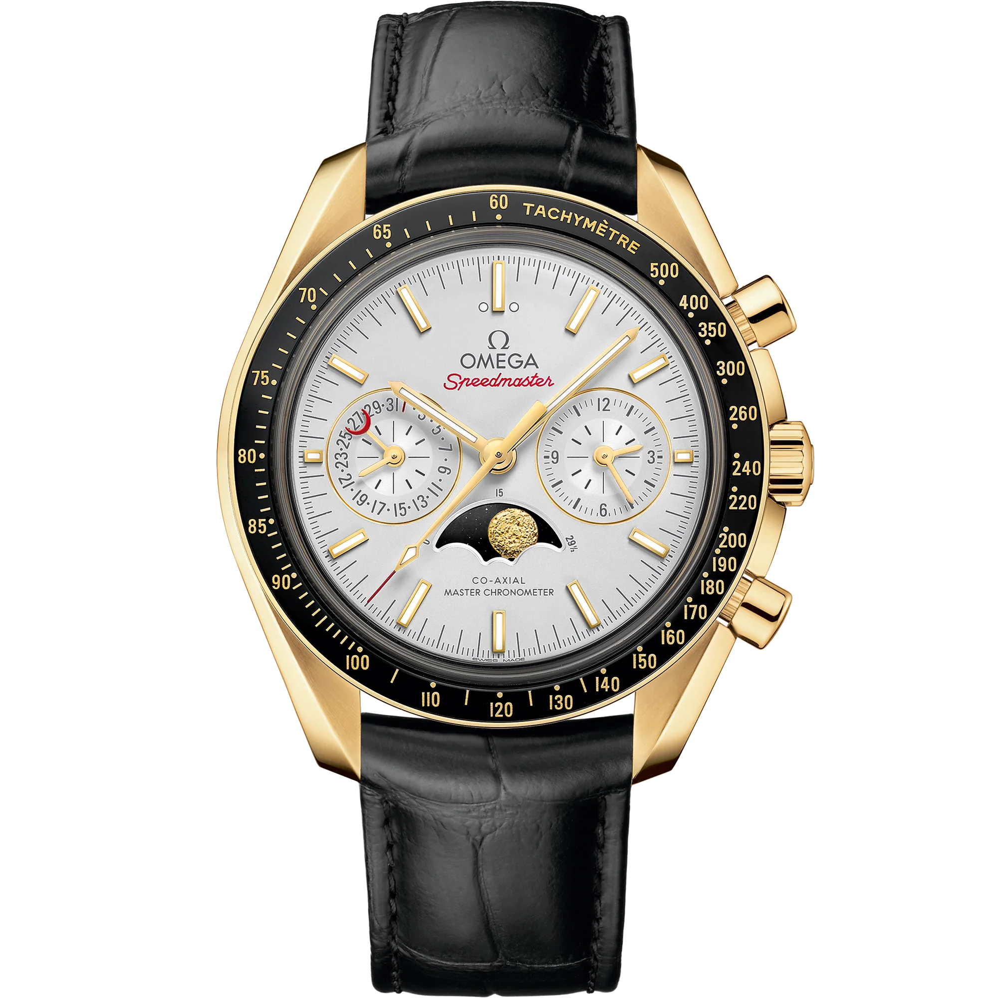 OMEGA 304.63.44.52.02.001 SPEEDMASTER MOONPHASE 44.25 mm, yellow gold on lea