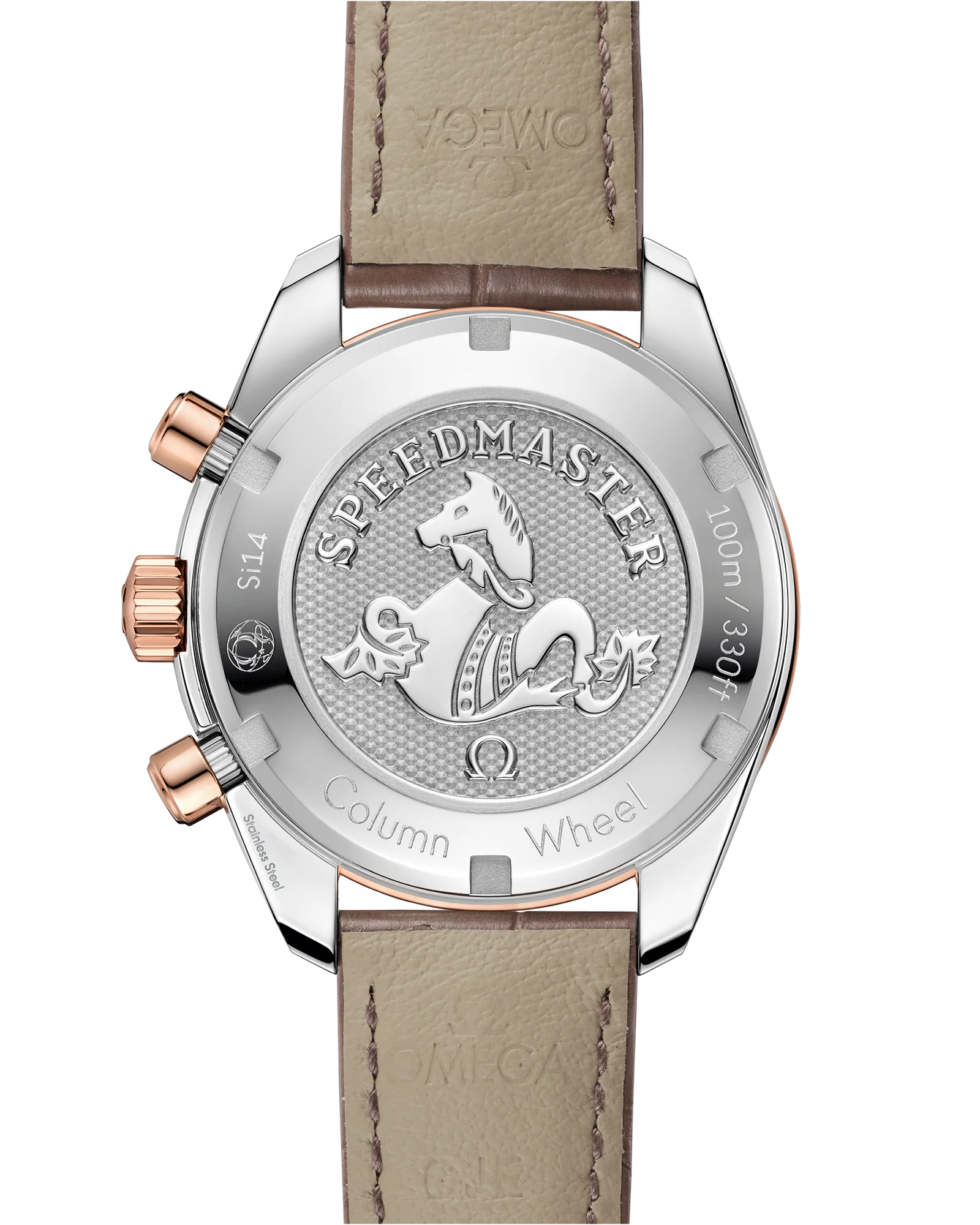 OMEGA 324.28.38.50.02.002 SPEEDMASTER 38 38 mm, steel ‑ Sedna™ gold on leather strap - Image 2