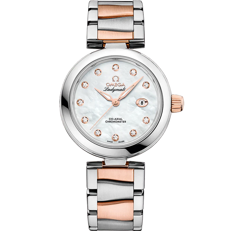 OMEGA 425.20.34.20.55.004 DE VILLE LADYMATIC 34 mm, steel ‑ Sedna™ gold on s