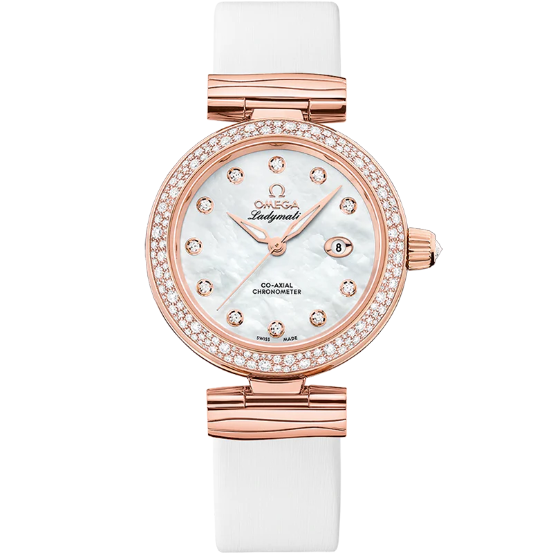 OMEGA 425.67.34.20.55.008 DE VILLE LADYMATIC 34 mm, Sedna™ gold on leather s