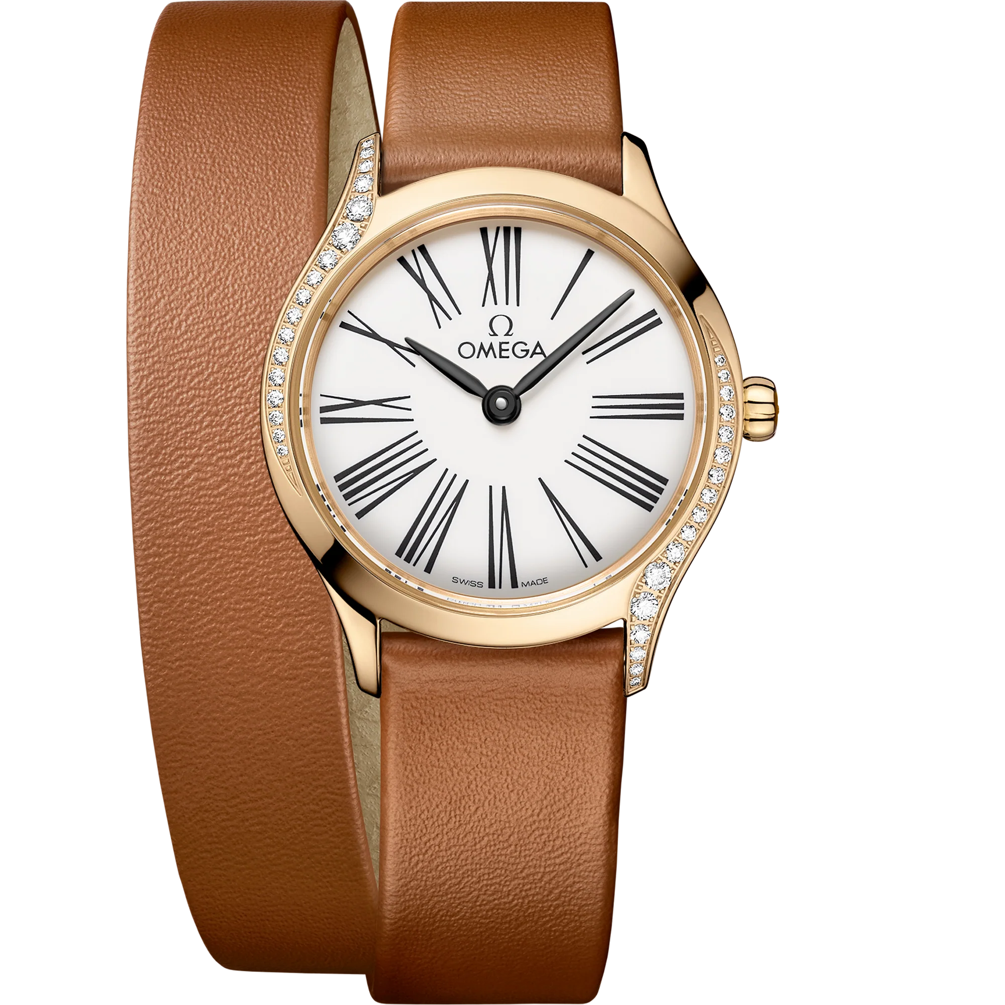 OMEGA 428.57.26.60.04.005 DE VILLE MINI TRÉSOR 26 mm, Moonshine™ gold on leather strap