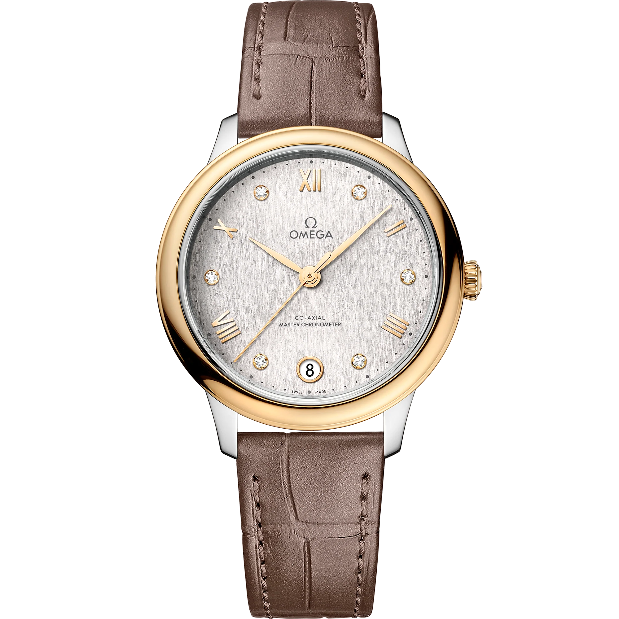 OMEGA 434.23.34.20.52.002 DE VILLE PRESTIGE 34 mm, steel ‑ yellow gold on leather stra