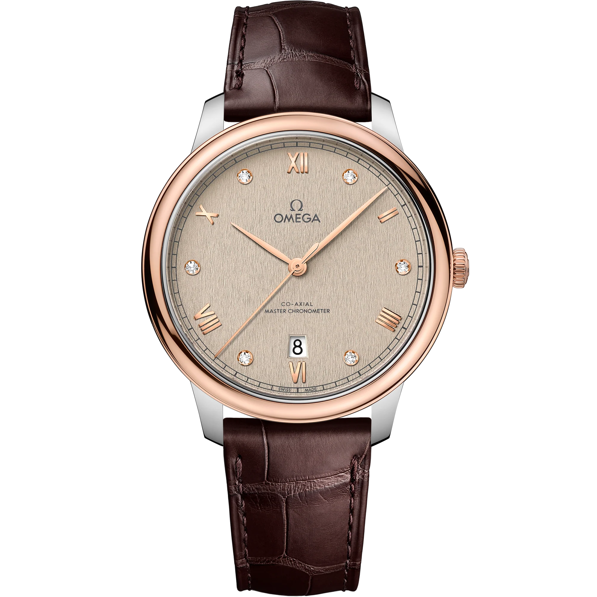 OMEGA 434.23.40.20.59.001 DE VILLE PRESTIGE 40 mm, steel ‑ Sedna™ gold on leather stra
