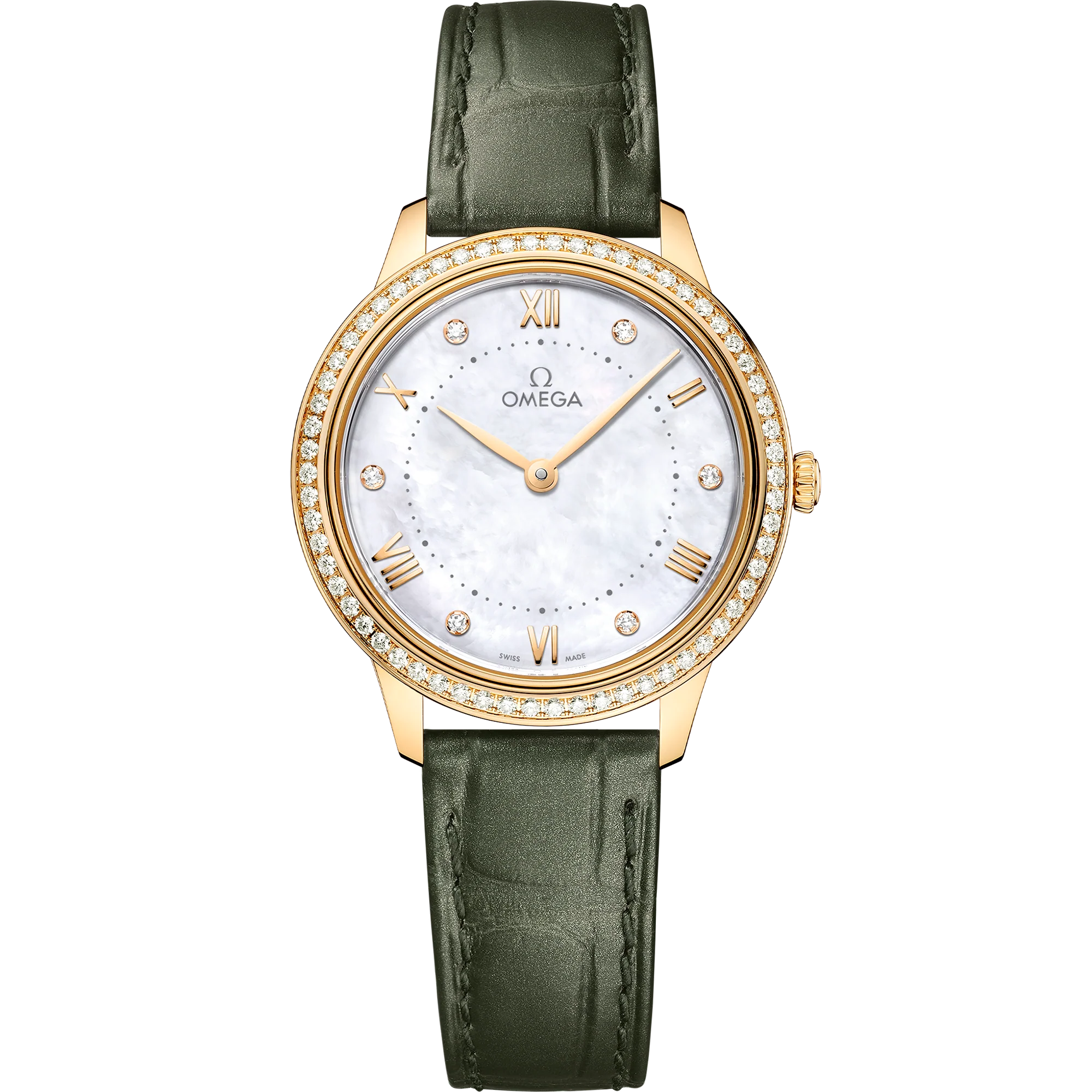 OMEGA 434.58.30.60.55.002 DE VILLE PRESTIGE 30 mm, yellow gold on leather st