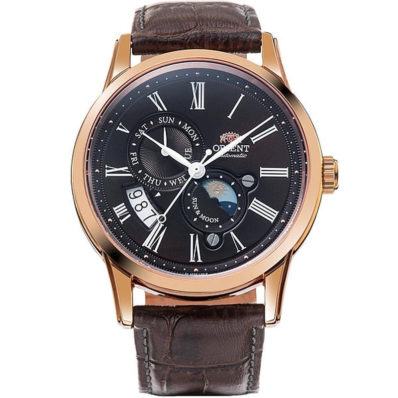 ORIENT Classic SUN & MOON Mechanical Leather Men's Watch RN-AK0002Y