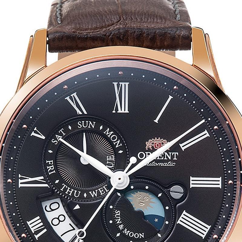 ORIENT Classic SUN & MOON Mechanical Leather Men's Watch RN-AK0002Y - Image 4