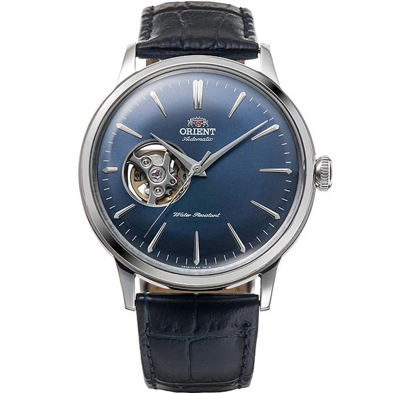 ORIENT Men's Classic Bambino Semi-Skeleton Mechanical Leather Watch RN-AG0008L