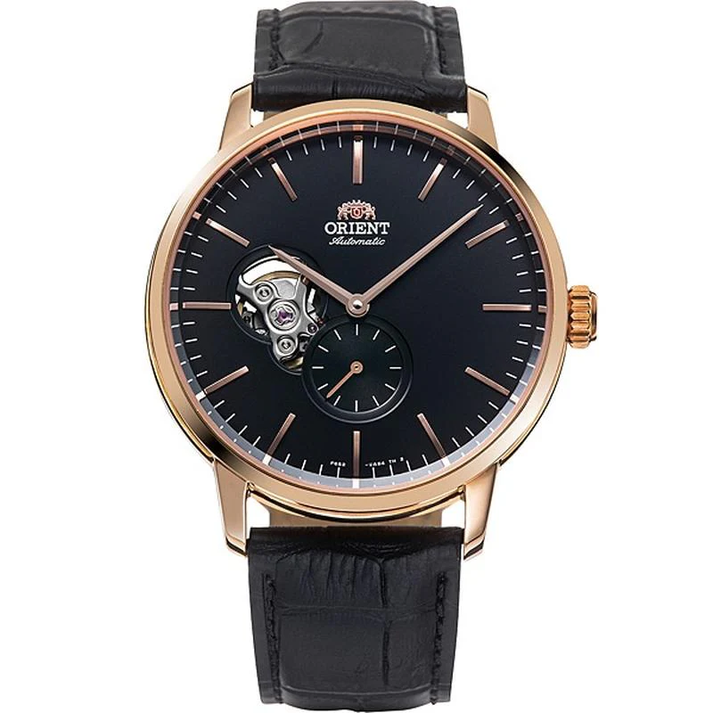 ORIENT Men's Contemporary Semi-Skeleton Mechanical Watch with Leather Band RN-AR0103B