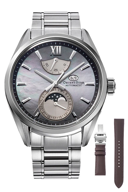 Orient Men's ORIENT STAR Contemporary M34 F7 Mechanical Moon Phase Limited Edition Automatic Stainless Steel Watch with Alternate Leather Band RK-AY0201A - Image 3