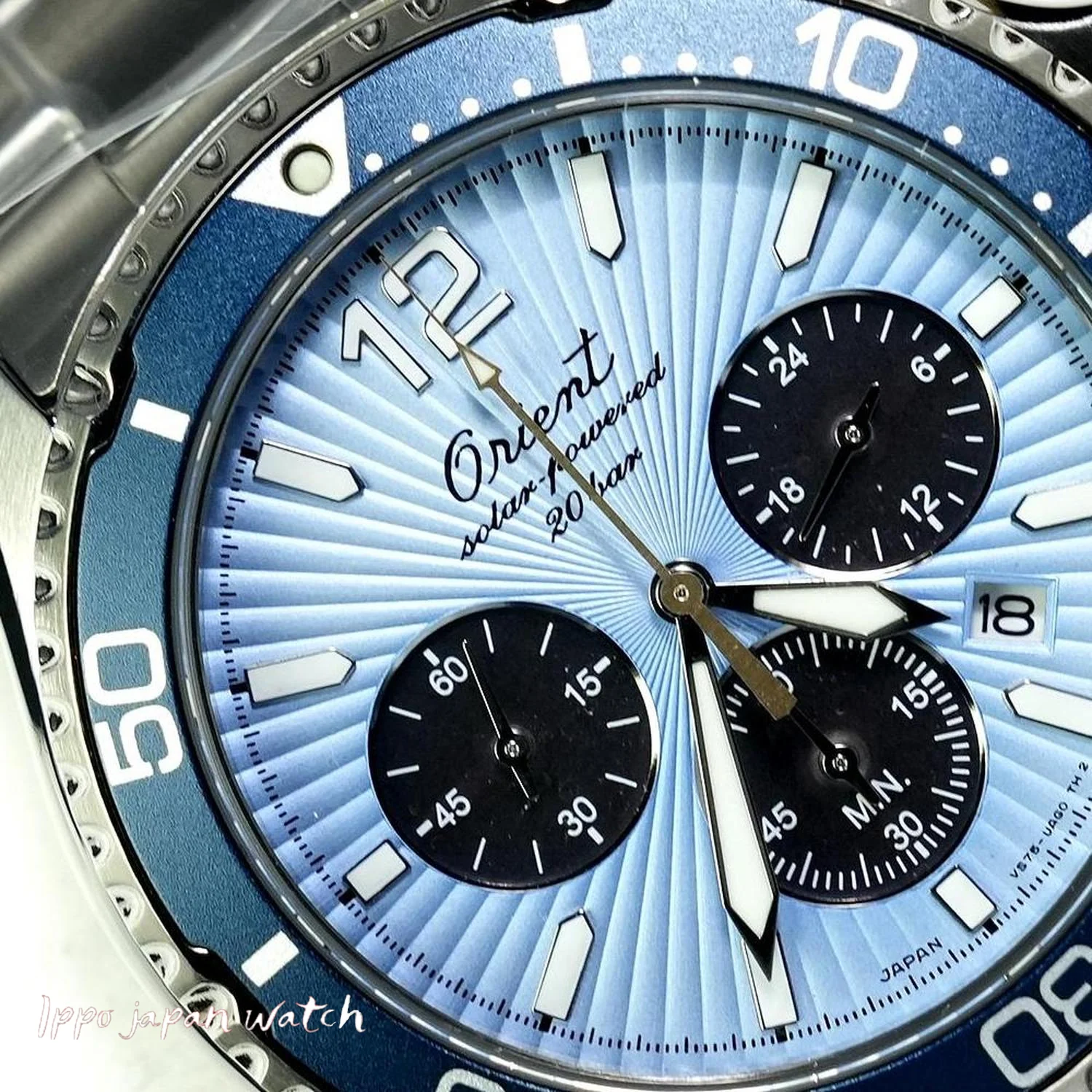 Orient Men's Sport Mako Diver Design Chronograph 75th Anniversary Limited Model Solar Powered Metal Band RN-TX0210L - Image 6
