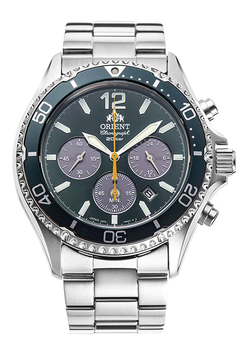 Orient Men's Sports Mako Diver Design Chronograph Solar Powered Metal Band Watch RN-TX0204E - Image 2