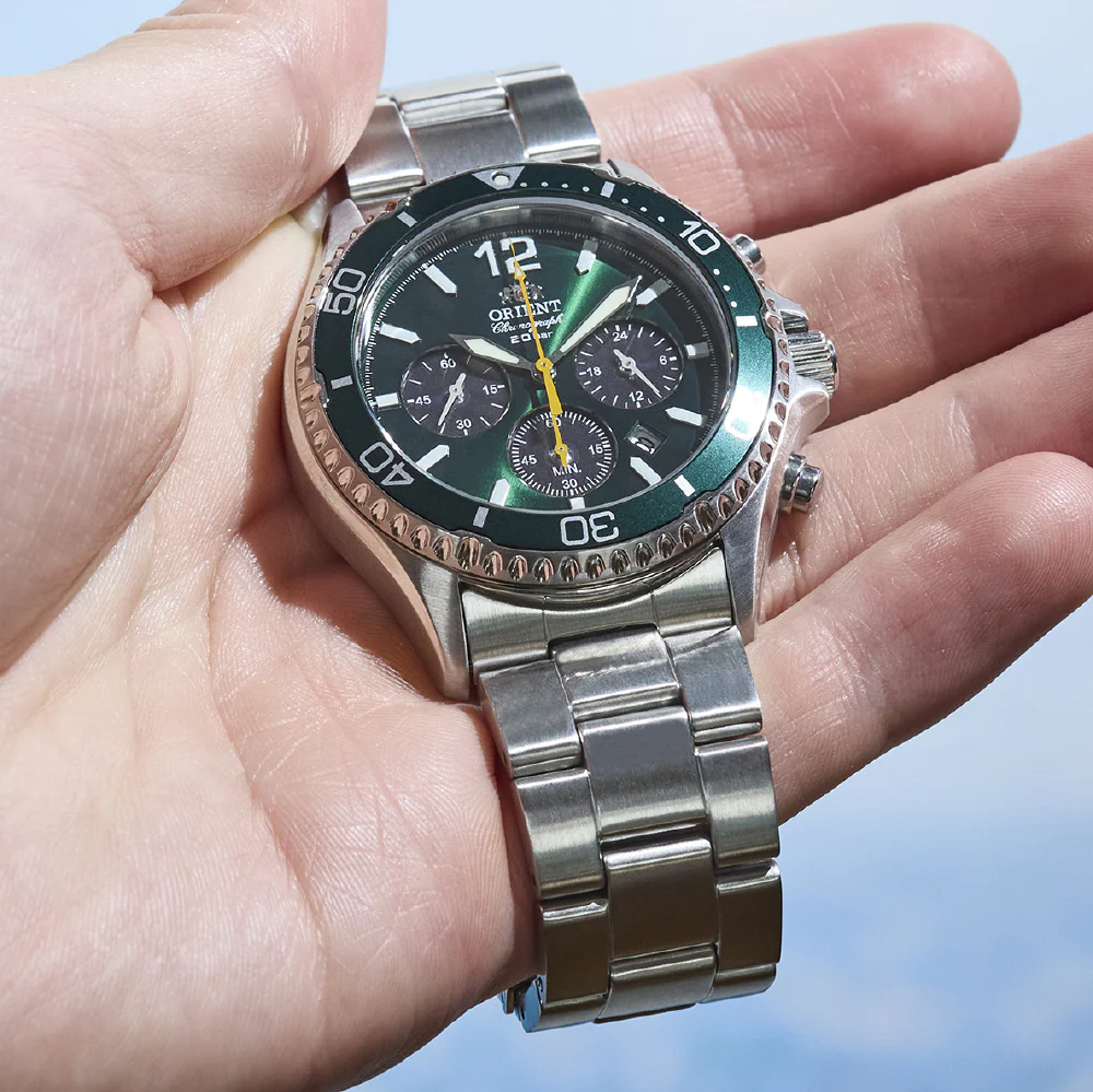 Orient Men's Sports Mako Diver Design Chronograph Solar Powered Metal Band Watch RN-TX0204E - Image 5