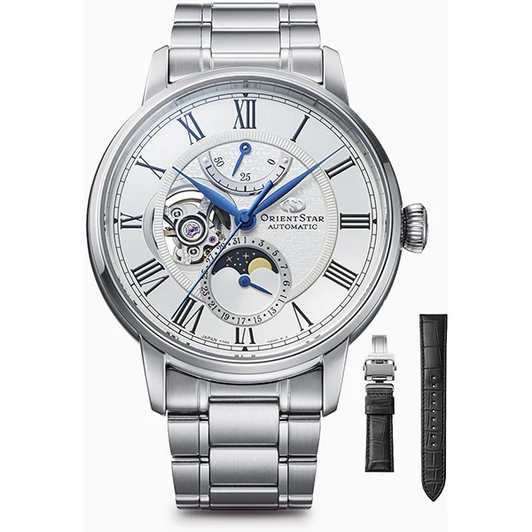ORIENT RK-BT0001S Automatic Movement Semi-Skeleton Open Heart Design Navy Dial Stainless Steel Bracelet