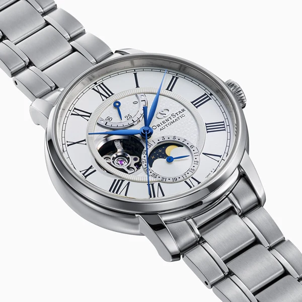 ORIENT RK-BT0001S Automatic Movement Semi-Skeleton Open Heart Design Navy Dial Stainless Steel Bracelet - Image 5