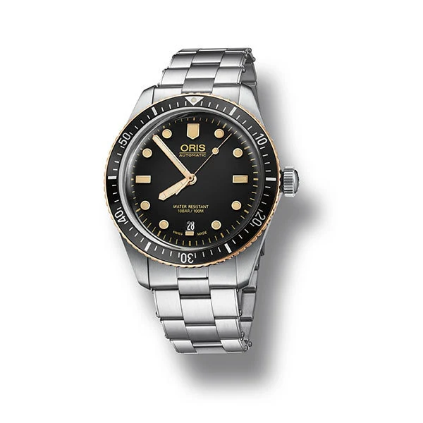 ORIS Divers65 733 7720 4354 82118 Swiss Automatic Movement 300m Water Resistance Black Dial Stainless Steel Bracelet