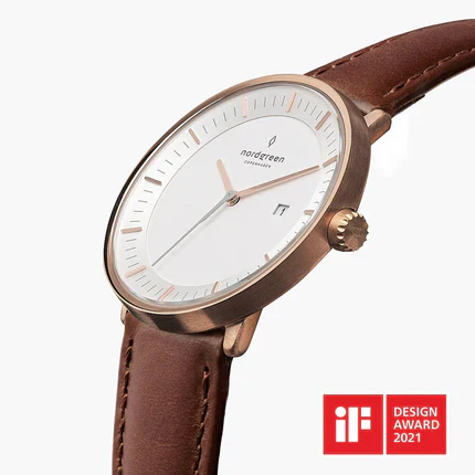 Other Overseas Manufacturers PH36RGLEBRXX Elegant 36mm White Dial Brown Leather Strap Water Resistant Classic Design
