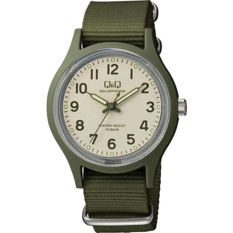 Q&Q Men's Analog Solar Watch with 10 ATM Water Resistance and Nylon Strap E05A-006VK