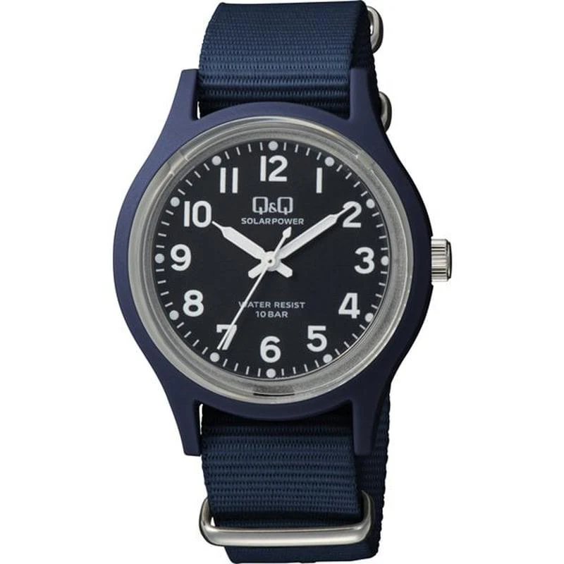 Q&Q Nano Analog Solar Watch, 10ATM Water Resistance, Nylon Strap E05A-003VK