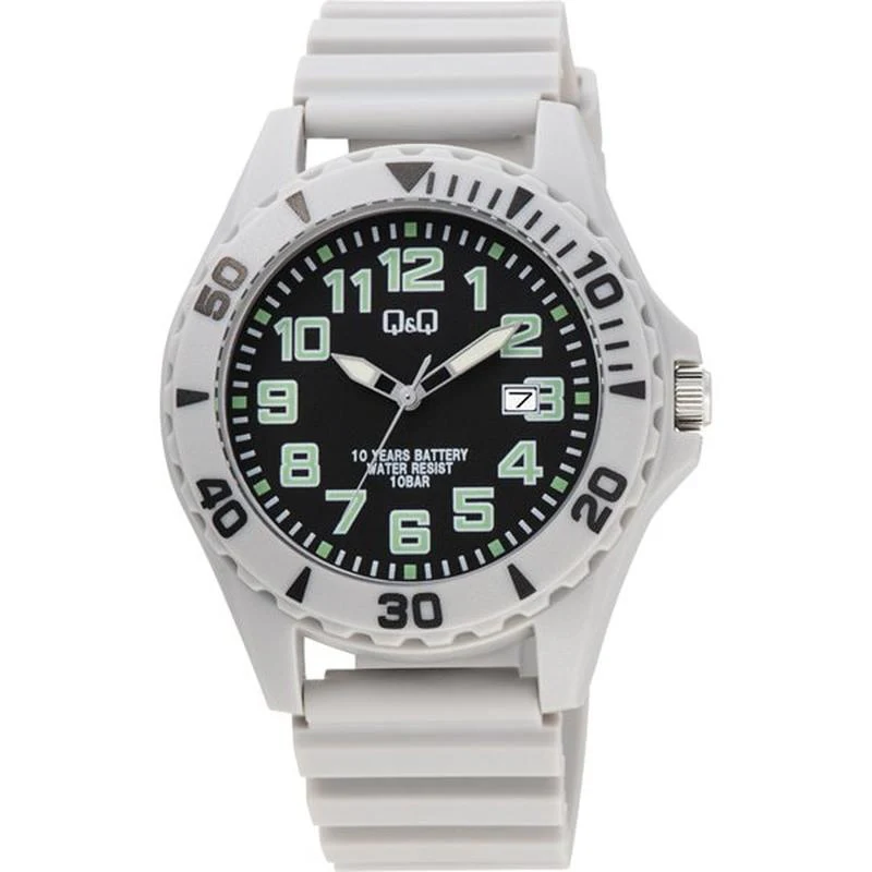 Q&Q Unisex Analog Watch with 10-Year Battery Life, 10 Bar Water Resistance, Date Display & Urethane Band - A22A-004VK