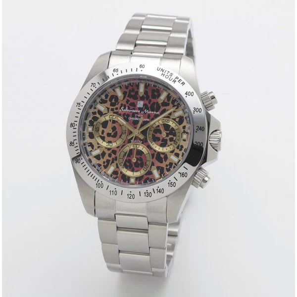 Salvatore Marra SM11125-SSLEOP Men's Metal Strap Leopard Chronograph Watch Water Resistant Stylish Design 1-Year