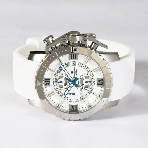 Salvatore Marra SM21103-SSWH Men's Rubber Strap Chronograph Watch Water Resistant 1-Year Warranty Stylish Design