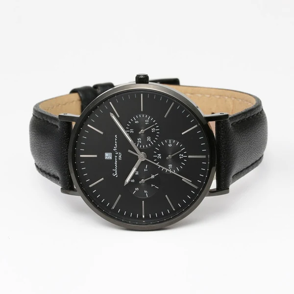 Salvatore Marra SM22102-BKBK Unisex Leather Strap Multi-Calendar Watch Genuine 1-Year Warranty Stylish Design