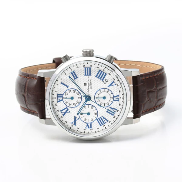 Salvatore Marra SM22103-SSWH Men's Chronograph Watch Leather Strap Water Resistant 1-Year Warranty Elegant Design