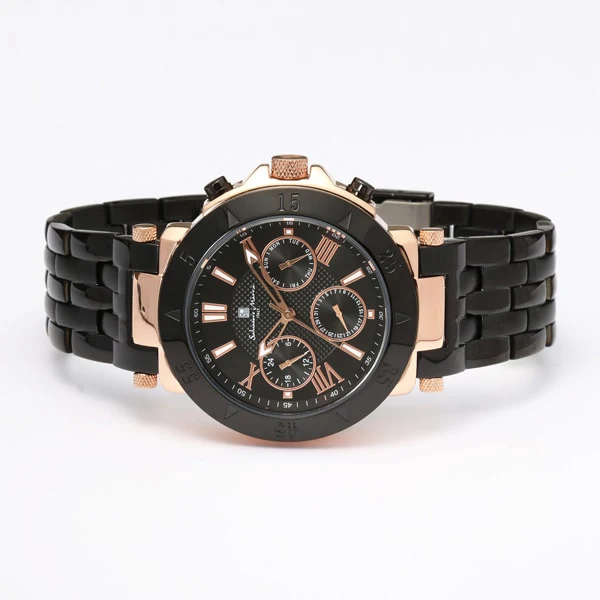 Salvatore Marra SM22108-PGBK Men's Multifunction Metal Belt Watch Water Resistant Elegant Design 1-Year Warranty