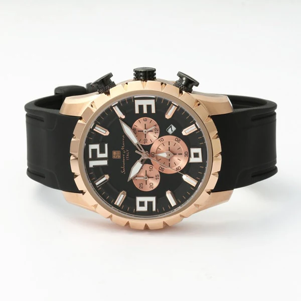 Salvatore Marra SM22111-PGBK Men's Rubber Strap Chronograph Watch Water Resistant Stylish Design 1 Year Warranty