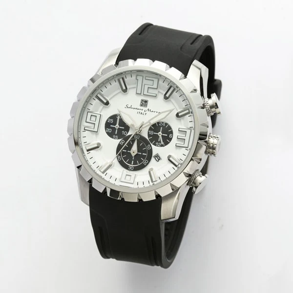 Salvatore Marra SM22111-SSWH Men's Rubber Strap Chronograph Watch with 3D Index Water Resistant 1 Year Warranty - Image 3