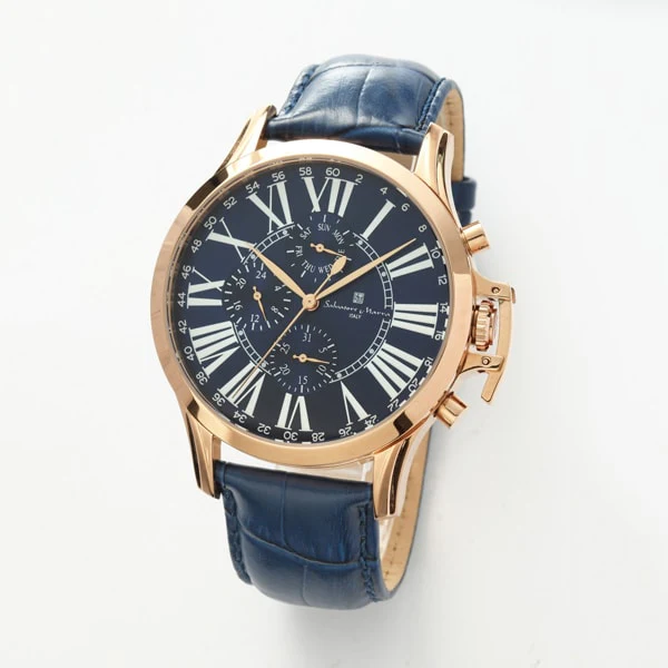 Salvatore Marra SM23101-PGBL Men's Leather Belt Big Face Watch Water Resistant Elegant Design 1-Year Warranty - Image 3