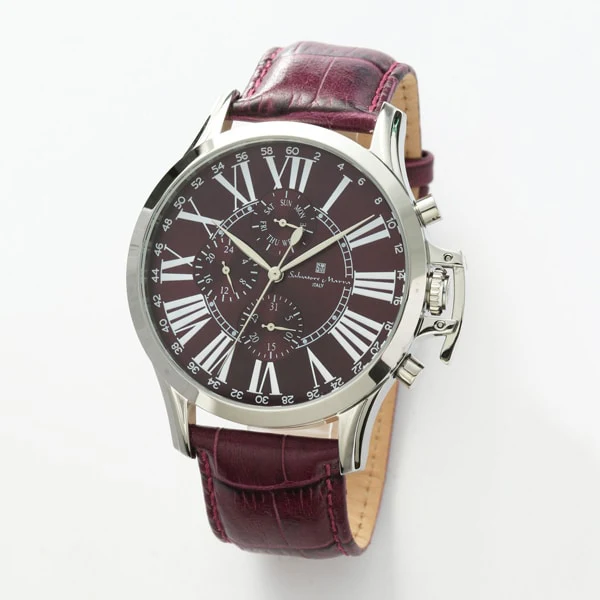 Salvatore Marra SM23101-SSPL Men's Leather Strap Big Face Watch Water Resistant Elegant Design 1 Year Warranty - Image 3