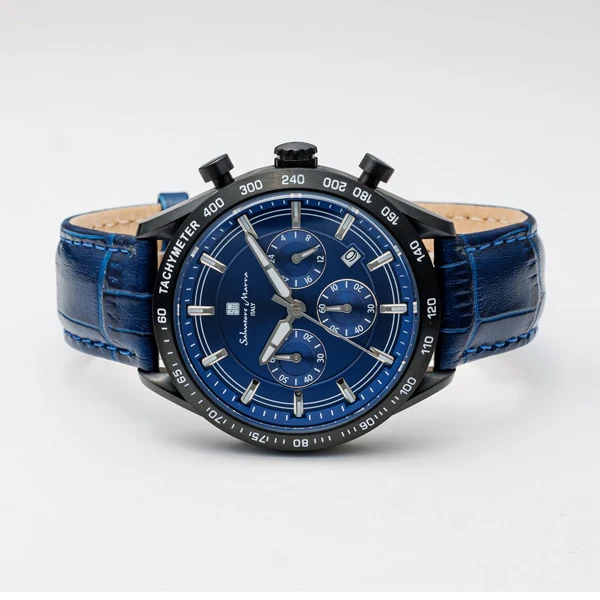 Salvatore Marra SM23104-BKNV Chronograph Watch Men's Leather Strap Authentic 1-Year Warranty Stylish Design