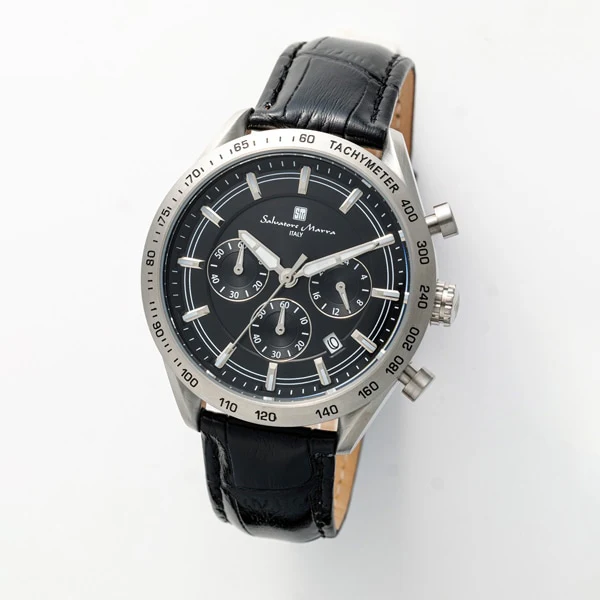 Salvatore Marra SM23104-SSBK Elegant Stainless Steel Design Water Resistant Quartz Movement Classic Black Dial