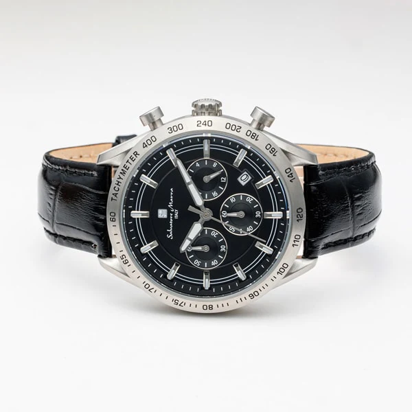 Salvatore Marra SM23104-SSBK Elegant Stainless Steel Design Water Resistant Quartz Movement Classic Black Dial - Image 5