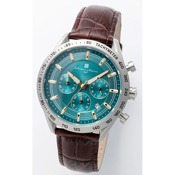 Salvatore Marra SM23104-SSGRGD Men's Leather Strap Chronograph Watch Water Resistant 1-Year Warranty Elegant Design - Image 3