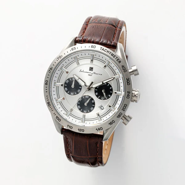 Salvatore Marra SM23104-SSWH Chronograph Watch Leather Strap Water Resistant 1 Year Warranty Elegant Design - Image 3