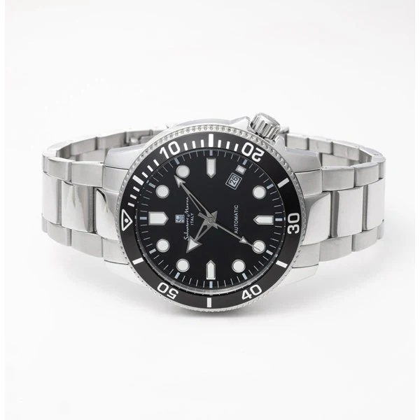 Salvatore Marra SM24105-SSBK Automatic Diver's Watch Men's Metal Band Black Waterproof 1-Year Warranty
