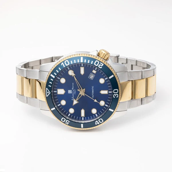 Salvatore Marra SM24105-SSBLGD Automatic Diver's Watch - Men's Metal Band - Blue Dial - 1 Year Warranty