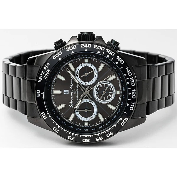 Salvatore Marra SM24108-BKBK Men's Metal Band Solar Chronograph Watch Japanese Movement Water Resistant 1 Year Warranty