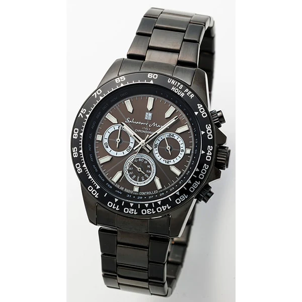 Salvatore Marra SM24108-BKBK Men's Metal Band Solar Chronograph Watch Japanese Movement Water Resistant 1 Year Warranty - Image 3