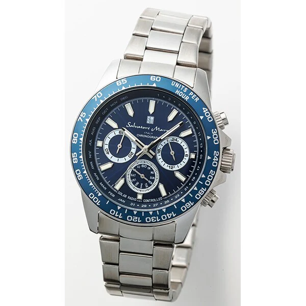 Salvatore Marra SM24108-SSBL Men's Metal Band Radio Solar Chronograph Watch Water Resistant Elegant Design 1-Year - Image 3