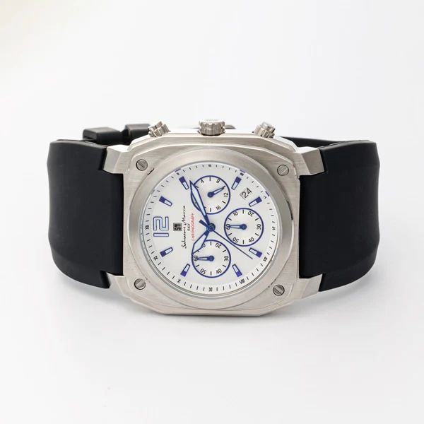 Salvatore Marra SM24109-SSWH Men's Rubber Band Chronograph Silver White Water Resistant Stylish Design 1 Year Warranty