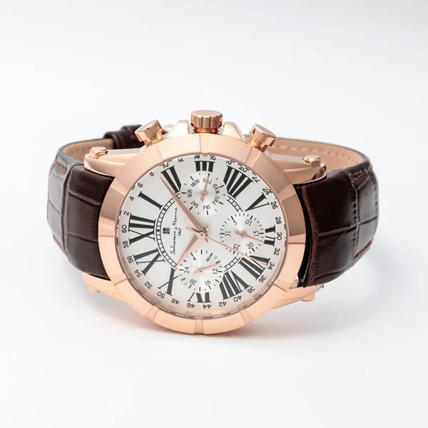 Salvatore Marra SM25101-PGWH Men's Leather Strap Multi-Calendar Genuine Product 1-Year Warranty Stylish Design